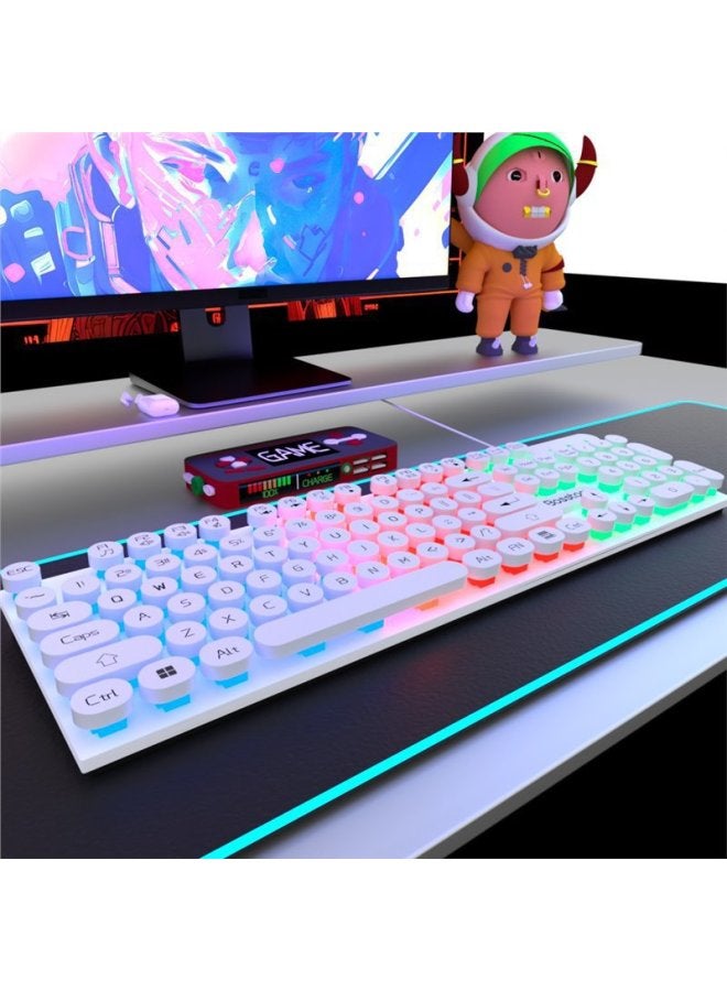 Wired Keyboard Mouse Suit Mechanical Feel E-sports Game Office Computer Notebook Desktop Steampunk Set-Color:Punk White Colorful Rainbow-base Glow