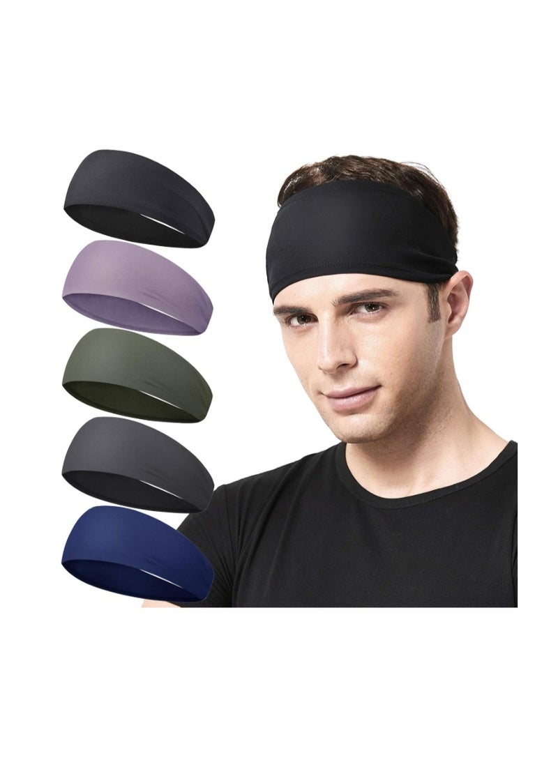 Acozycoo Running Headband, 5Pack, Mens Sweatband Sports Headband for Running, Cycling, Basketball, Yoga, Fitness Workout Stretchy Unisex Hairband - Image 1