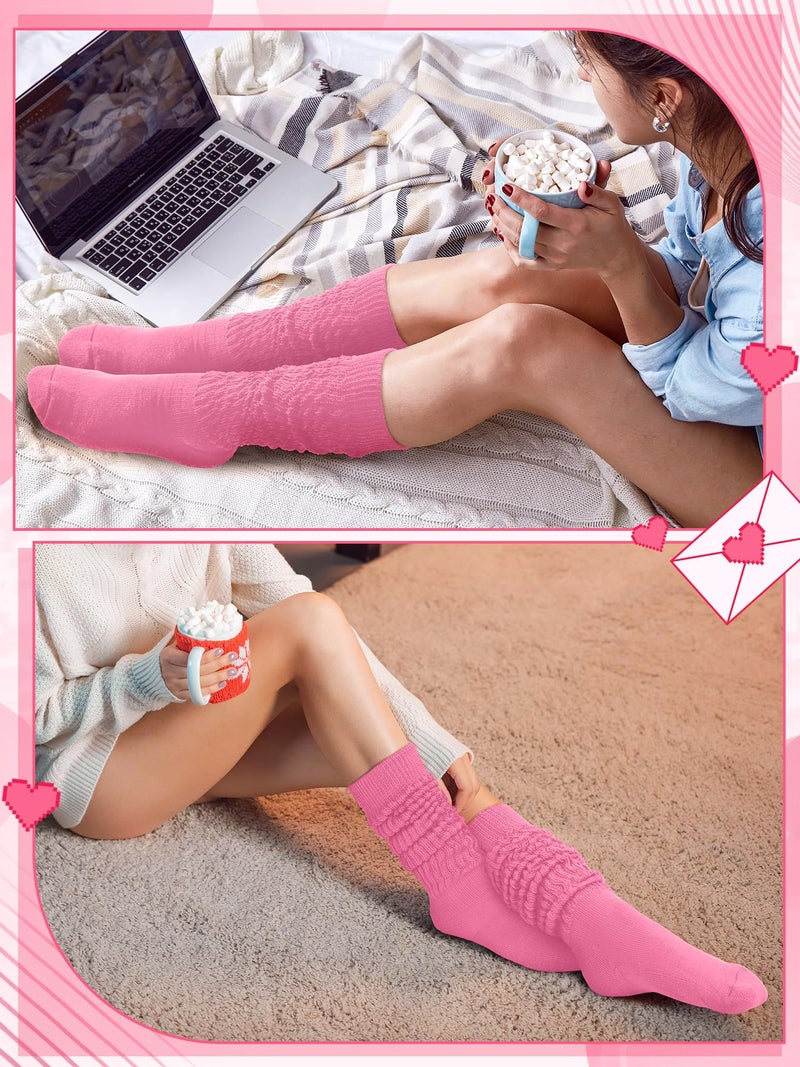 Glitopper Slouch Slouchy Socks Pack Knee High Scrunch 80s 90s Stacked Boot Socks(9-11,Pink) - Image 2