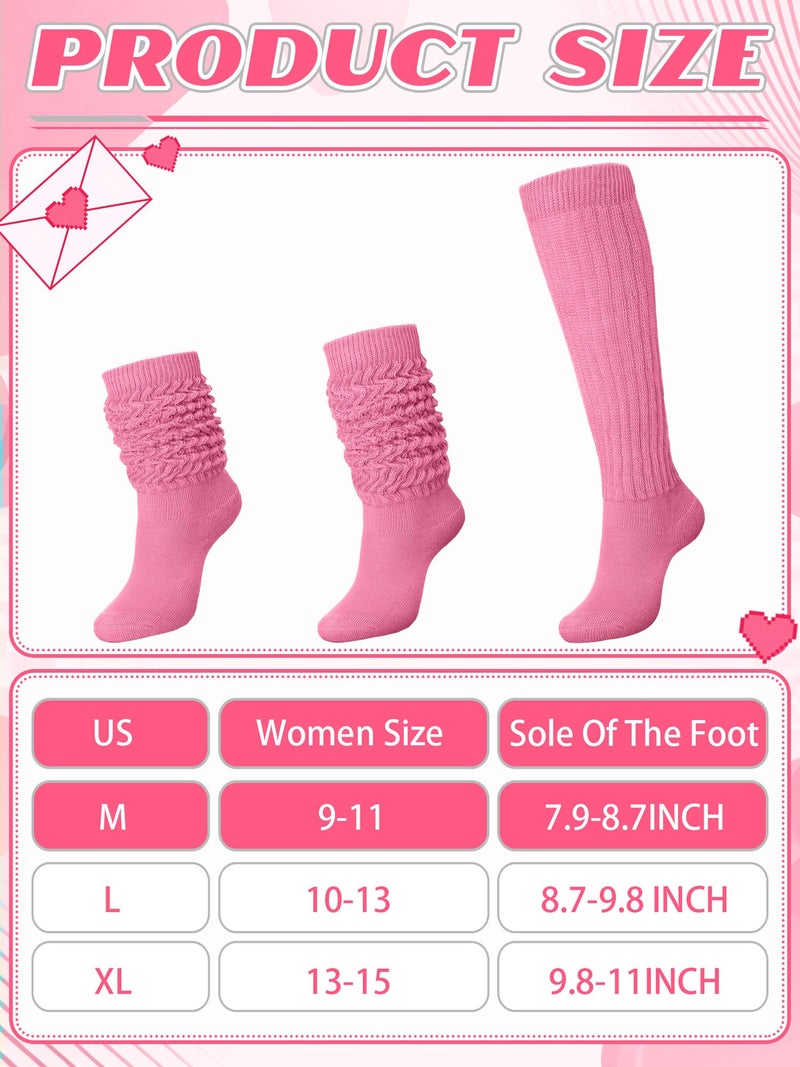 Glitopper Slouch Slouchy Socks Pack Knee High Scrunch 80s 90s Stacked Boot Socks(9-11,Pink) - Image 4