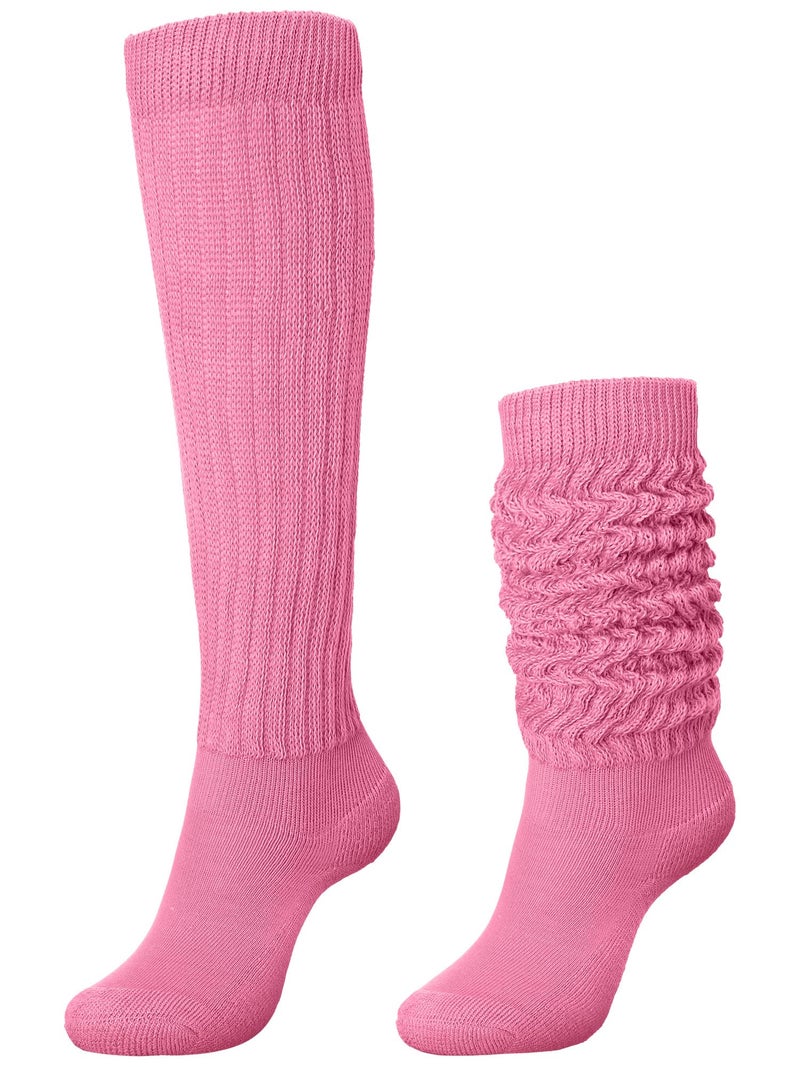 Glitopper Slouch Slouchy Socks Pack Knee High Scrunch 80s 90s Stacked Boot Socks(9-11,Pink) - Image 1