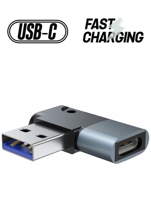 90 Degree USB C to USB A Adapter, Right Angle & Left Angle USB A 3.0 Male to USB Type C 3.1 Female Connector for Laptops, Wall Chargers, Power Banks(4 Pack)