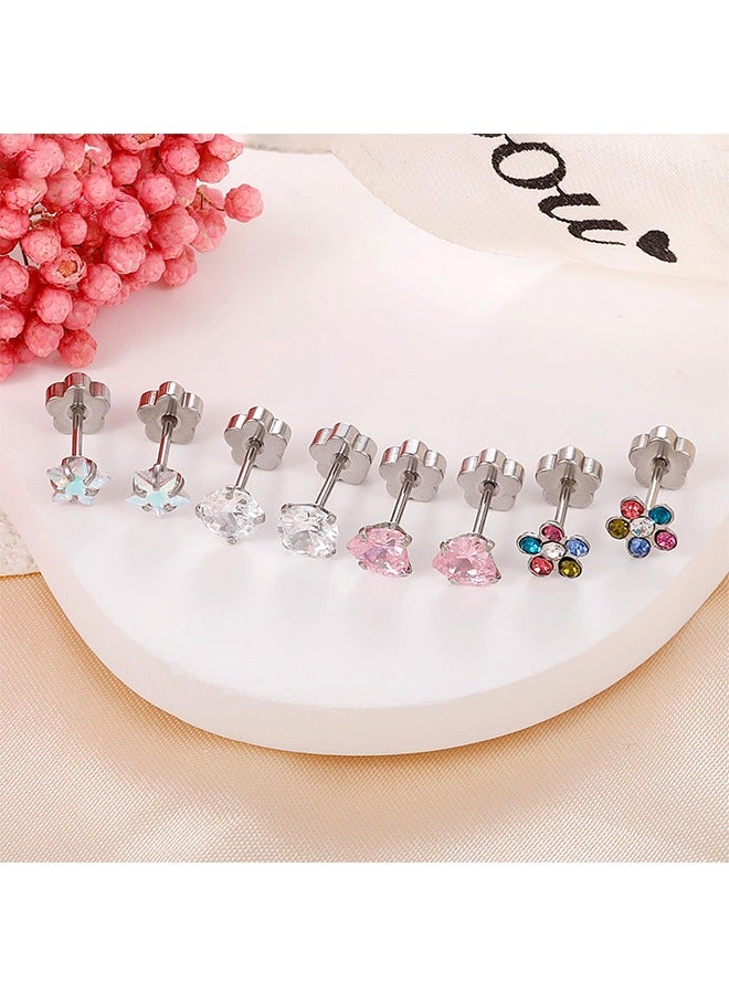 بيوند مجموعة من 4 أقراط ألماس فضفاضة مقاس 6 مم للنساء، أقراط بمشبك لولبي مضاد للصدأ والبهتان ومضاد للحساسية، هدية مجوهرات عصرية (ملونة) - Image 5