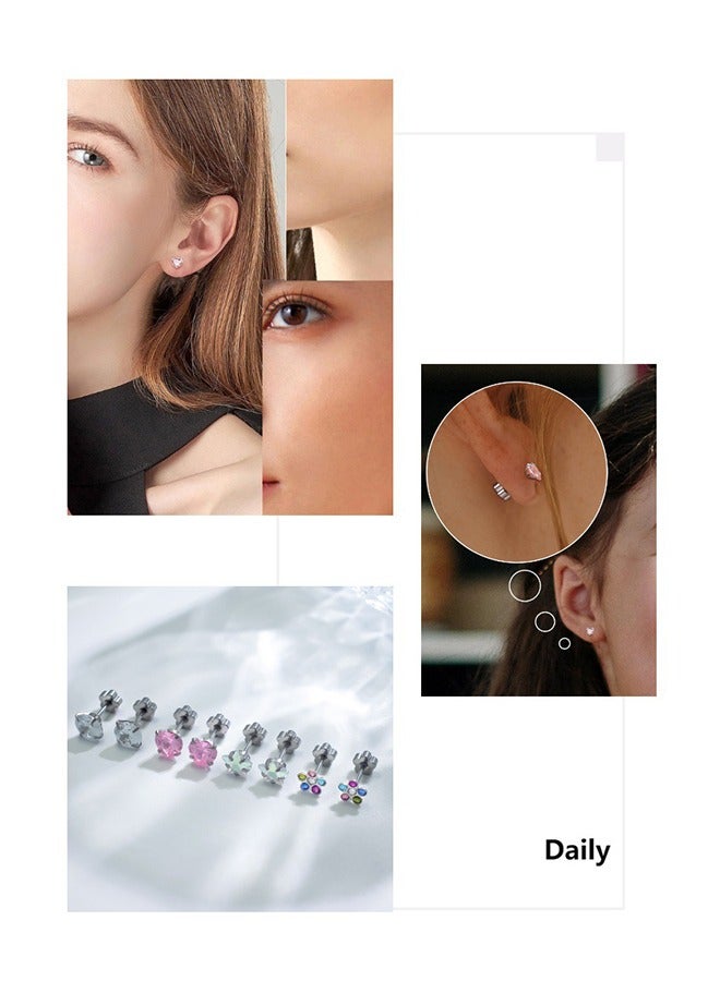 بيوند مجموعة من 4 أقراط ألماس فضفاضة مقاس 6 مم للنساء، أقراط بمشبك لولبي مضاد للصدأ والبهتان ومضاد للحساسية، هدية مجوهرات عصرية (ملونة) - Image 4