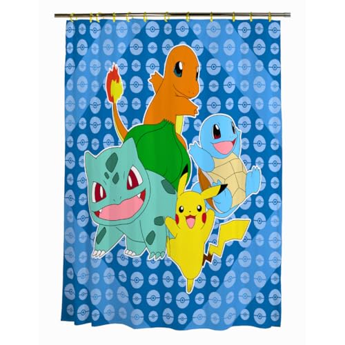 Franco Pokemon Anime 13Piece Shower Curtain Set 72 x 72 Inch Fabric Curtain with Hooks Bathroom Decor Machine Washable 100 Officially Licensed Product by Franco Collectibles - Image 1