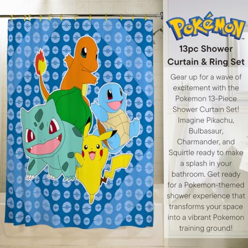 Franco Pokemon Anime 13Piece Shower Curtain Set 72 x 72 Inch Fabric Curtain with Hooks Bathroom Decor Machine Washable 100 Officially Licensed Product by Franco Collectibles - Image 3