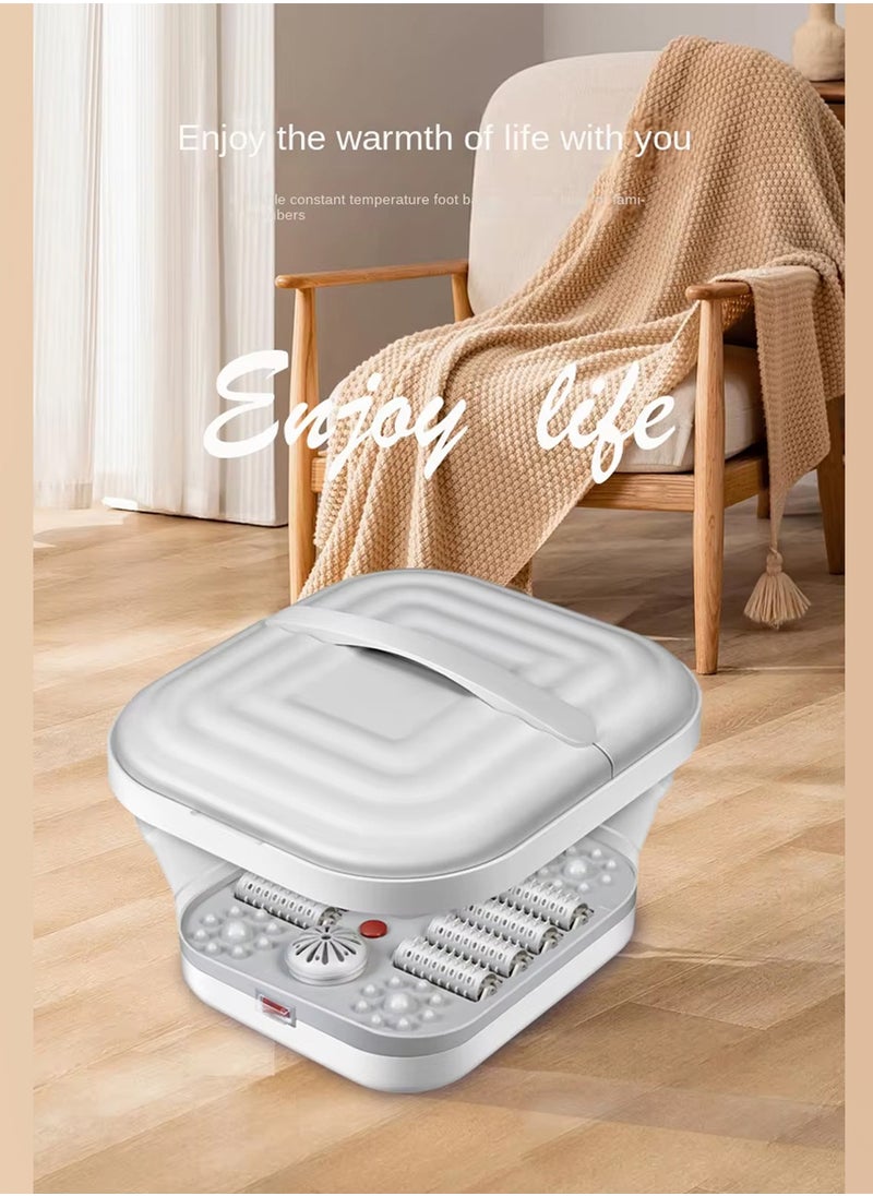 CATANES - Electric Roldable Foot Spa Infrared Vibrating Bath Massager Soothing Rollers Collapsible Foot Spa Bath Pedicure with Heat / Greyish White - Image 1