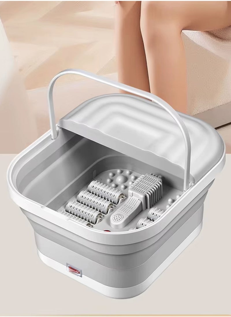 CATANES - Electric Roldable Foot Spa Infrared Vibrating Bath Massager Soothing Rollers Collapsible Foot Spa Bath Pedicure with Heat / Greyish White - Image 1