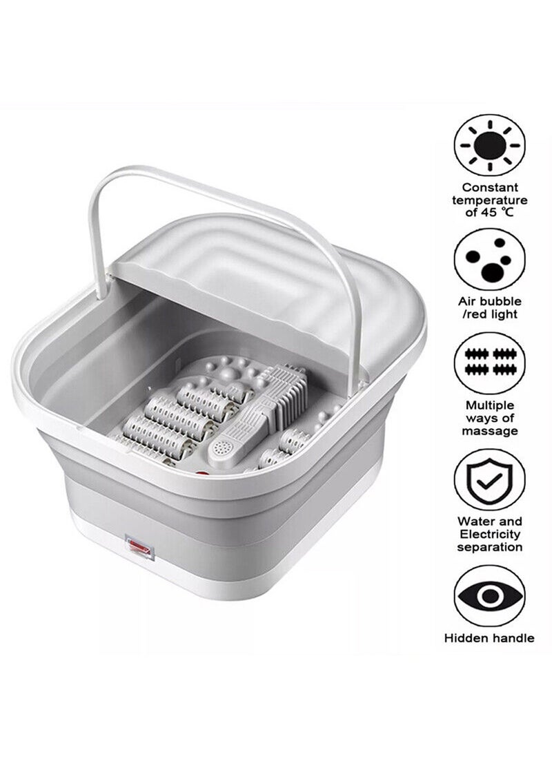 CATANES - Electric Roldable Foot Spa Infrared Vibrating Bath Massager Soothing Rollers Collapsible Foot Spa Bath Pedicure with Heat / Greyish White - Image 1