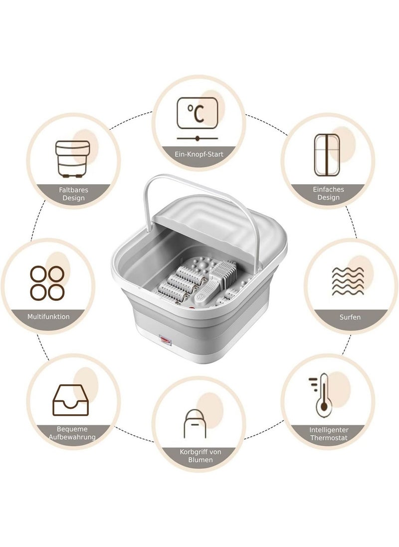 CATANES - Electric Roldable Foot Spa Infrared Vibrating Bath Massager Soothing Rollers Collapsible Foot Spa Bath Pedicure with Heat / Greyish White - Image 1