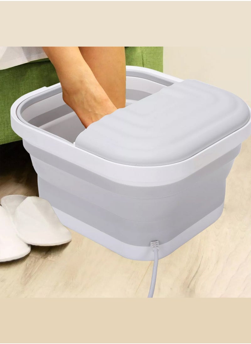CATANES - Electric Roldable Foot Spa Infrared Vibrating Bath Massager Soothing Rollers Collapsible Foot Spa Bath Pedicure with Heat / Greyish White - Image 1