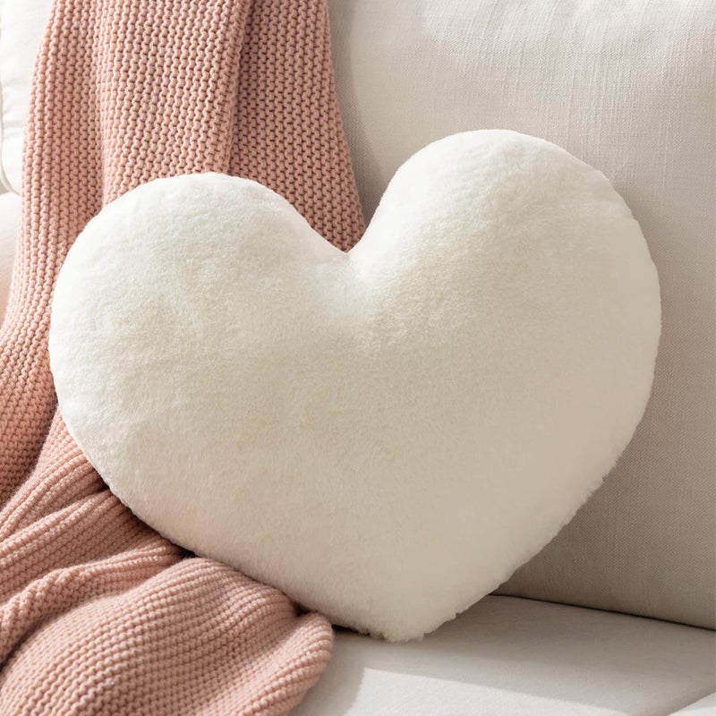 Ashler Home Deco Ashler OffWhite Plush Heart Pillow  Faux Fur Rabbit 3D Kids Room Decor Soft Decorative Cushion for Sofas Bedrooms  Living Spaces 15 X 17 Inch 