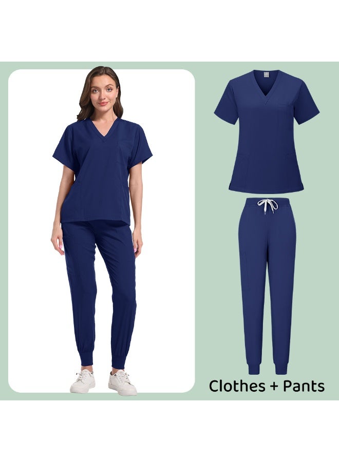 Loquat Womens Medical Scrubs Set Medical Uniform Set Navy Blue - Image 1