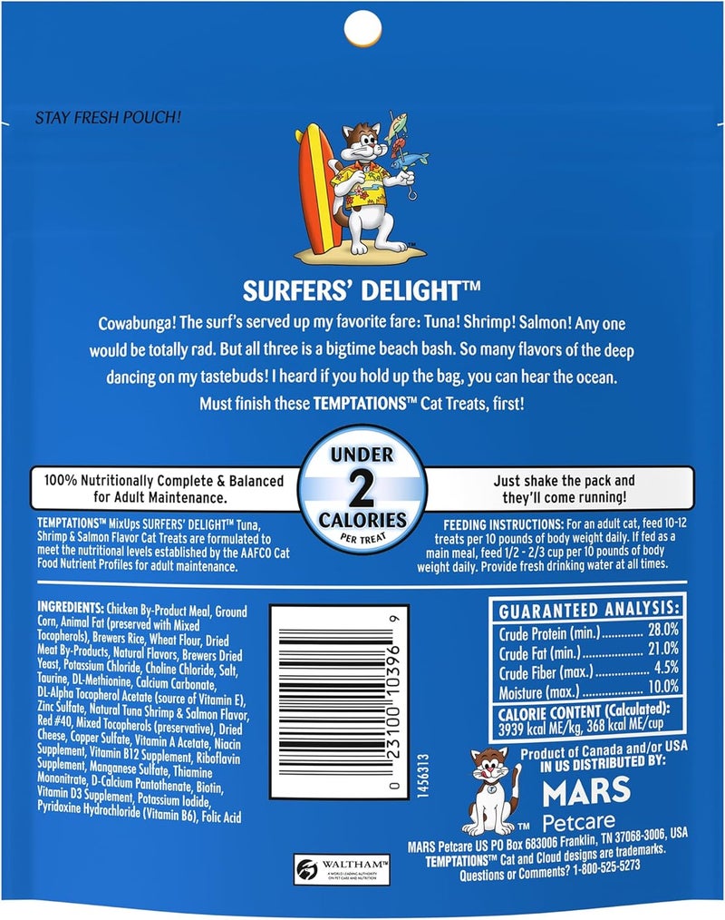 Temptations MixUps Surfer's Delight Flavor Crunchy and Soft Cat Treats, 6.3 oz. Pouch (Pack of 10) - Image 2