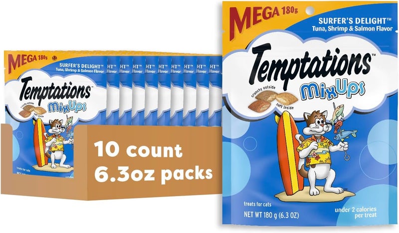 Temptations MixUps Surfer's Delight Flavor Crunchy and Soft Cat Treats, 6.3 oz. Pouch (Pack of 10) - Image 1