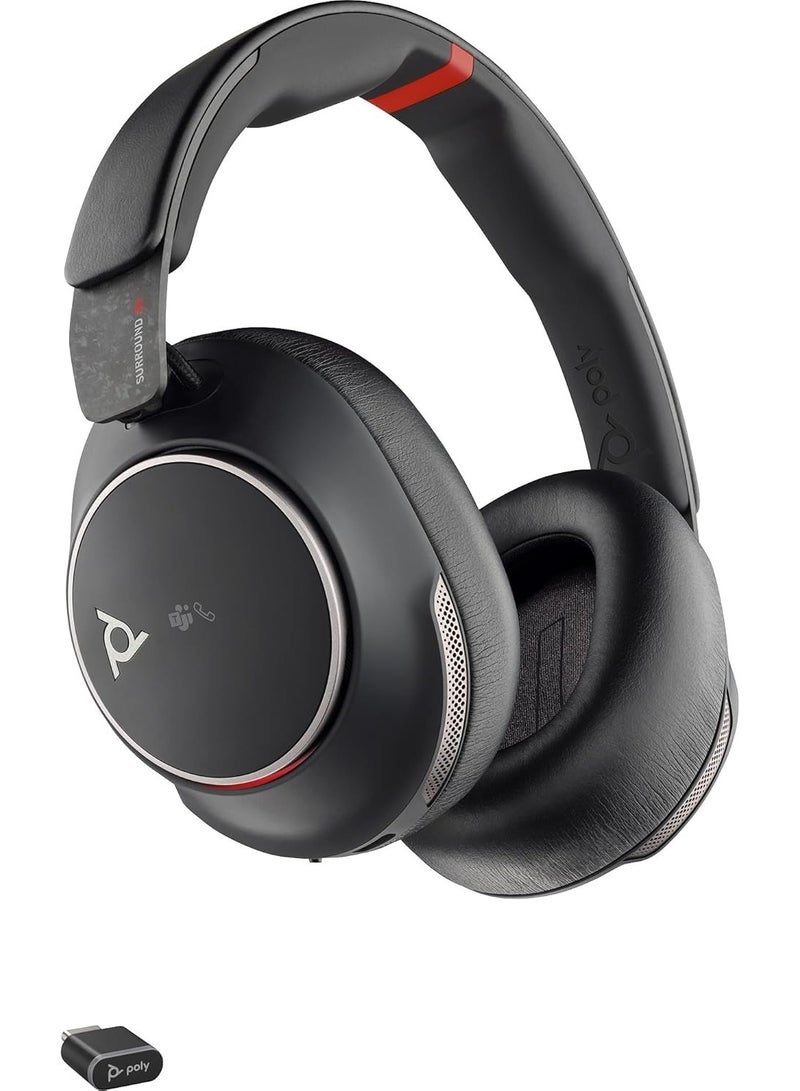 Poly Voyager Surround 85 UC Wireless Bluetooth 5.3 Headset w/ USB-C & USB-A Adapter, Boomless 6+4 Mic Noise-Cancelling, Hybrid ANC, 40mm Drivers, 21h Talk/24h Playtime, Microsoft Teams Certified, Charging Stand + Carry Case | 8G7T8AA - Image 1
