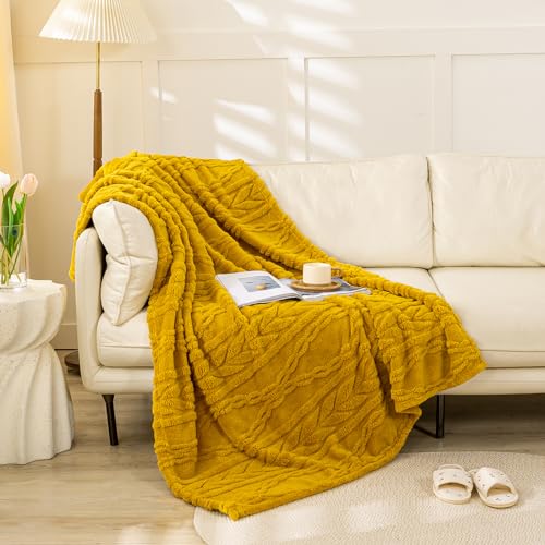 YUSOKI Sherpa Throw Blanket(Without Pillows)-3D Stylish Design Super Soft Cozy Blanket Thick Plush Fluffy Blankets for Teen Girls Women Couch Bed Sofa Chair Men Boys Gift(Mustard Yellow,50"x65") - Image 1