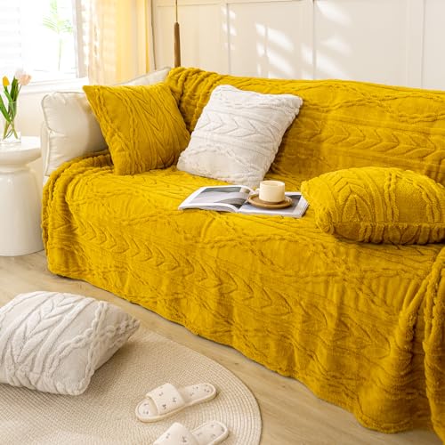 YUSOKI Sherpa Throw Blanket(Without Pillows)-3D Stylish Design Super Soft Cozy Blanket Thick Plush Fluffy Blankets for Teen Girls Women Couch Bed Sofa Chair Men Boys Gift(Mustard Yellow,50"x65") - Image 5