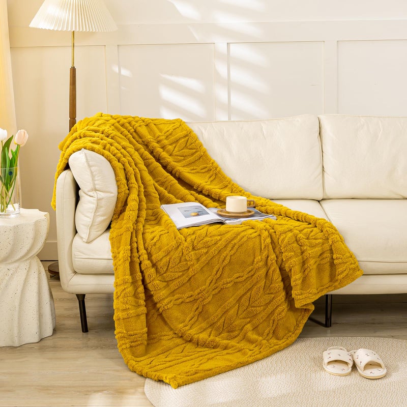 YUSOKI Sherpa Throw Blanket(Without Pillows)-3D Stylish Design Super Soft Cozy Blanket Thick Plush Fluffy Blankets for Teen Girls Women Couch Bed Sofa Chair Men Boys Gift(Mustard Yellow,50"x65") - Image 2