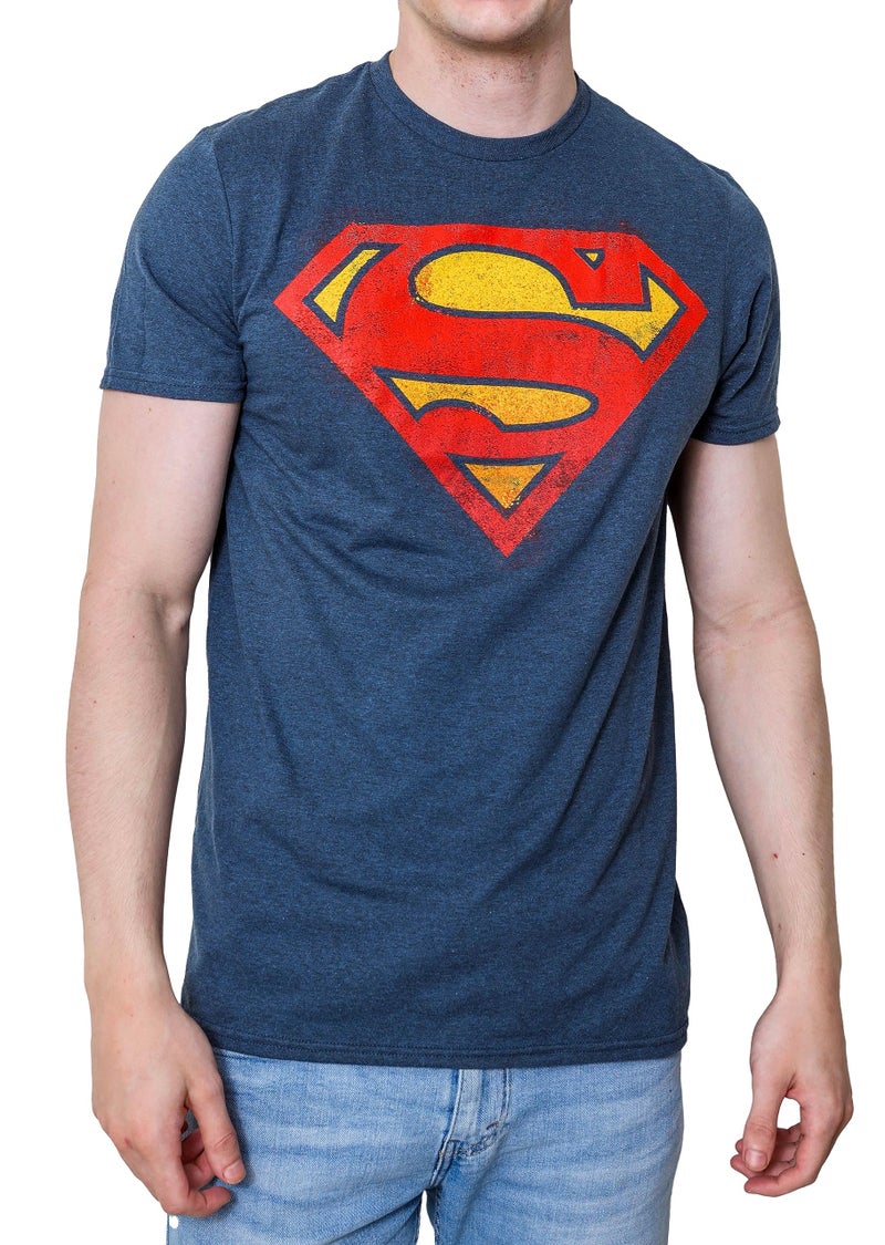 Superman Logo Symbol Justice League DC Costume Adult T-Shirt(LG, Indigo Black Heather) - Image 1