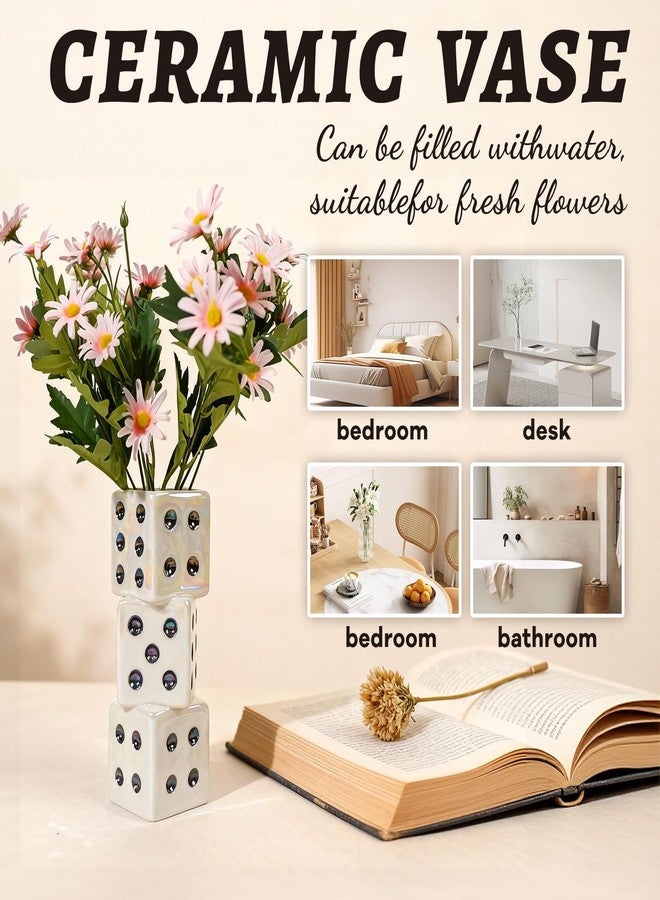 Tnstbiee Modern Ceramic Dice Vase - Small Unique Decorative Vase for Dried Flowers, Roses and Pampas Grass | Ideal Centerpiece for Living Room, Coffee Table - Single Stem Bud Vase Gift for Home Decor - Image 3