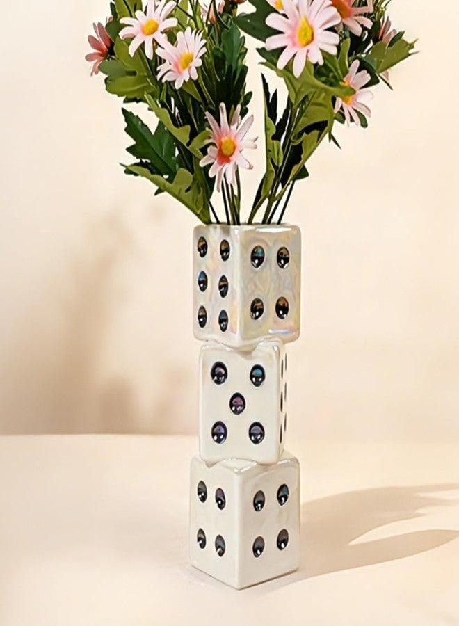 Tnstbiee Modern Ceramic Dice Vase - Small Unique Decorative Vase for Dried Flowers, Roses and Pampas Grass | Ideal Centerpiece for Living Room, Coffee Table - Single Stem Bud Vase Gift for Home Decor - Image 1