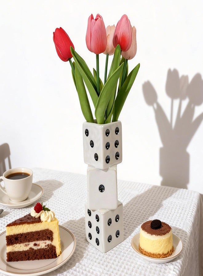 Tnstbiee Modern Ceramic Dice Vase - Small Unique Decorative Vase for Dried Flowers, Roses and Pampas Grass | Ideal Centerpiece for Living Room, Coffee Table - Single Stem Bud Vase Gift for Home Decor - Image 4