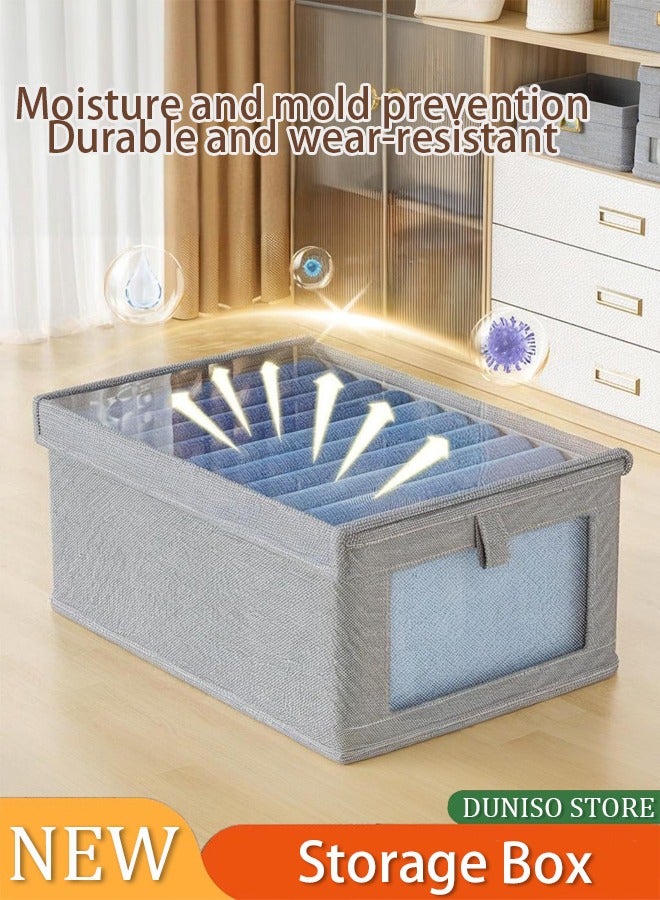 DUNISO Wardrobe organizer, stackable cotton drawer wardrobe with lid, transparent mesh windows and handles, cubic storage box for home bedroom office, used for storing clothes, jeans, leggings, sweaters, toys  - Image 3