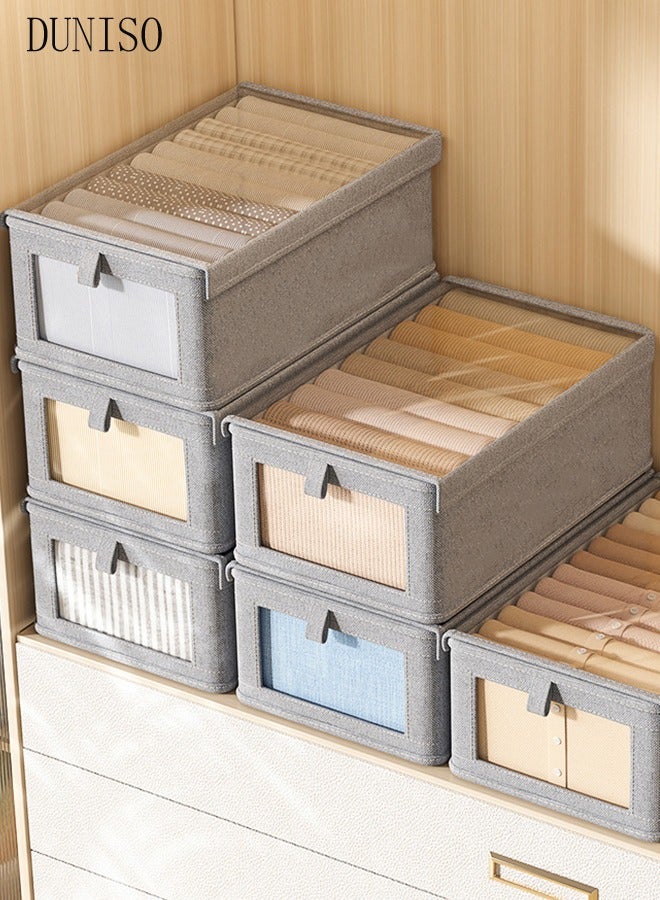 DUNISO Wardrobe organizer, stackable cotton drawer wardrobe with lid, transparent mesh windows and handles, cubic storage box for home bedroom office, used for storing clothes, jeans, leggings, sweaters, toys  - Image 2