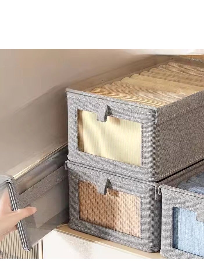 DUNISO Wardrobe organizer, stackable cotton drawer wardrobe with lid, transparent mesh windows and handles, cubic storage box for home bedroom office, used for storing clothes, jeans, leggings, sweaters, toys  - Image 1