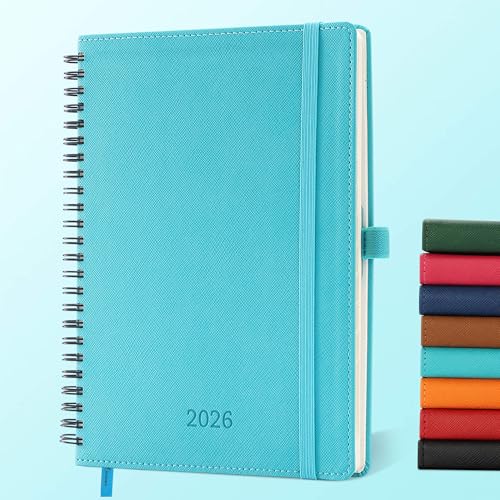 IN-LUXPRO Planner 2026 Daily Weekly and Monthly,8.5"x6.5",12 Months Spiral Bound Calendar Agenda with Self-adhesive Pen Holder,2026 Appointment Book with Vegan Leather Soft Cover,Light Blue - Image 1