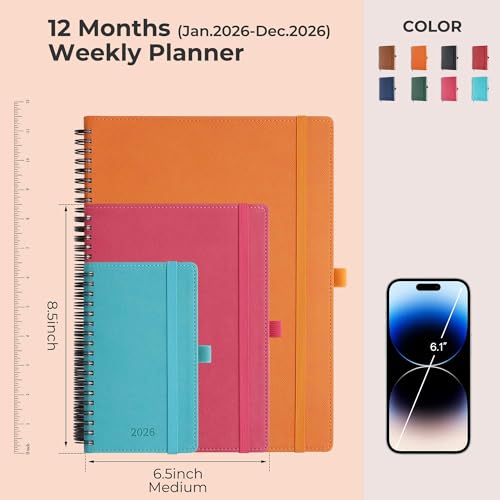 IN-LUXPRO Planner 2026 Daily Weekly and Monthly,8.5"x6.5",12 Months Spiral Bound Calendar Agenda with Self-adhesive Pen Holder,2026 Appointment Book with Vegan Leather Soft Cover,Light Blue - Image 2