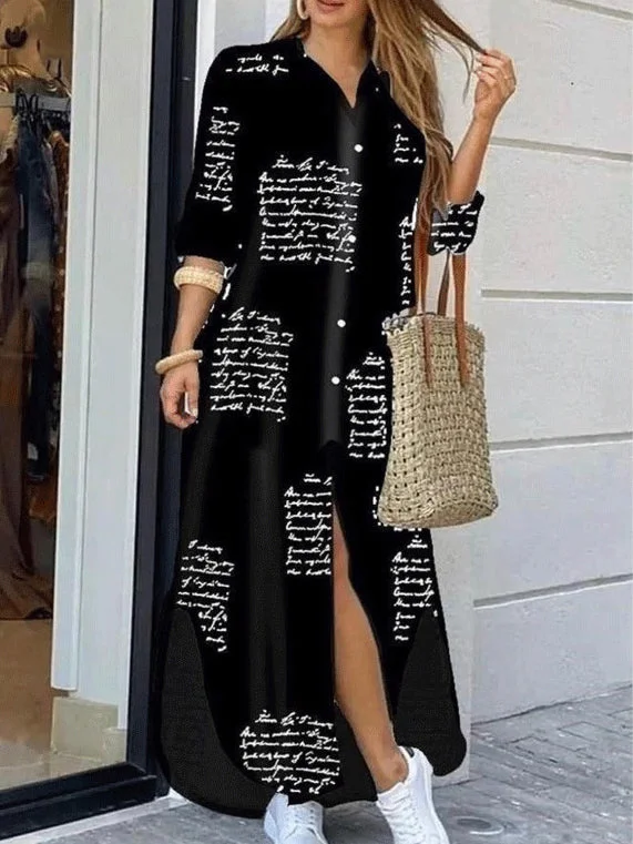 أوجيدر فستان قميص مطبوع للمحادثات باللون الأسود