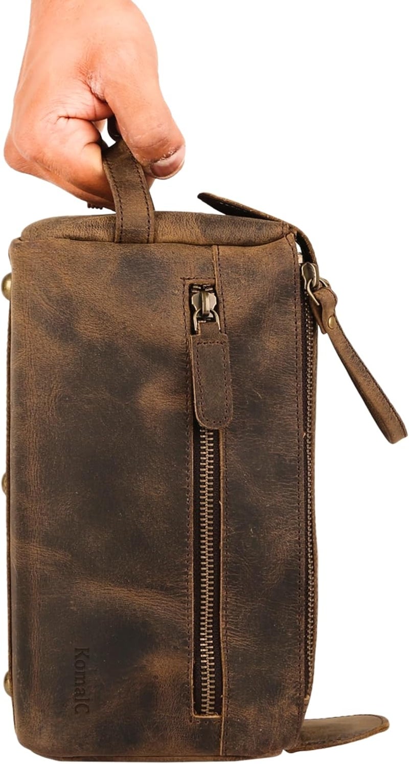 KomalC Premium Buffalo Leather Toiletry Bag for Men & Women – Leather Dopp Kit With Water resistant Lining, Premium Toiletry Travel Pouch, Unisex Wash Bag for Toiletries, Gifts for Men and Women - Image 4