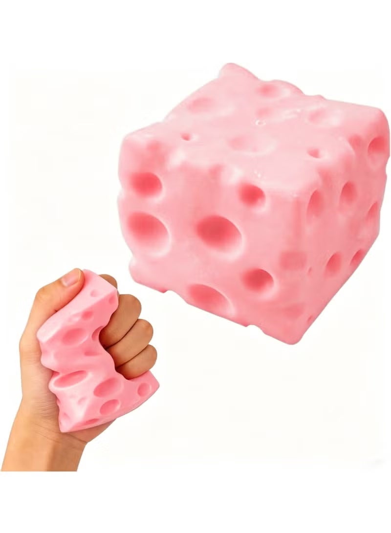كرة الإجهاد لعبة الجبن الوردي ، شكل الجبن الواقعي ، لعبة الجبن لتخفيف القلق ، مناسبة للأطفال والكبار والمكتب والمنزل والسفر - Image 1