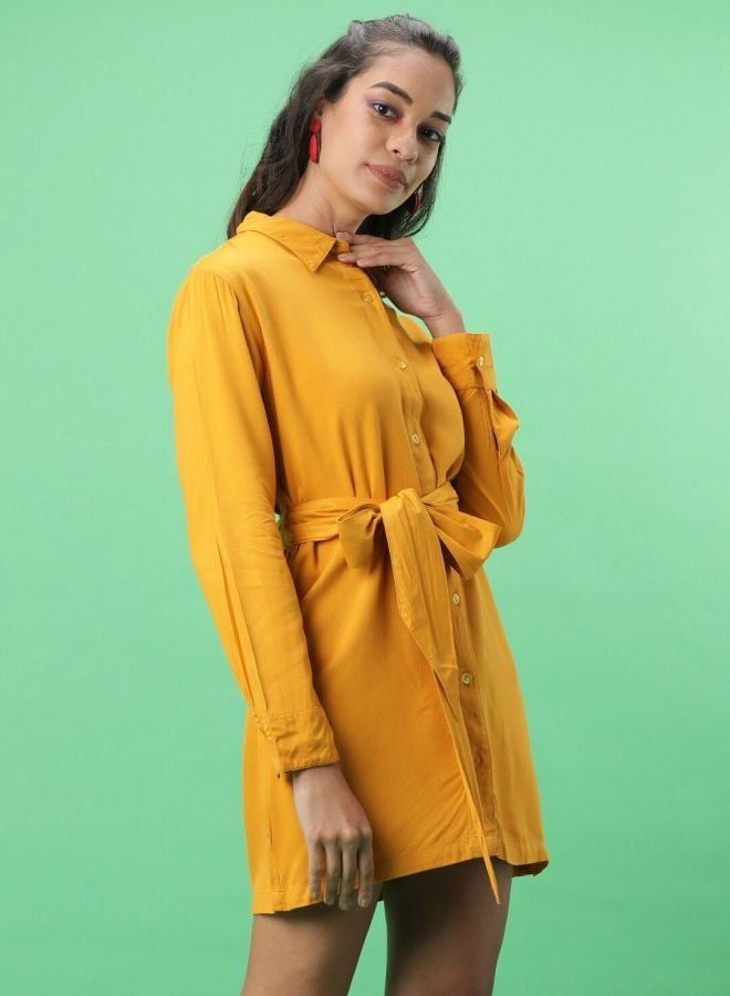 Freehand Women Regular Fit Solid Shirt Collar Long Sleeve Regular Dress - Image 3