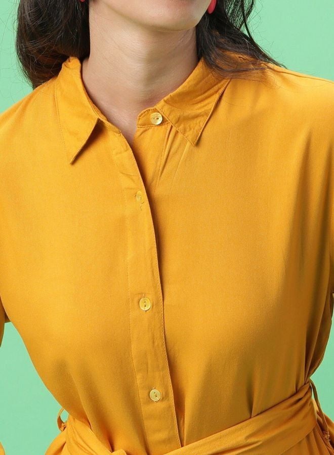 Freehand Women Regular Fit Solid Shirt Collar Long Sleeve Regular Dress - Image 2