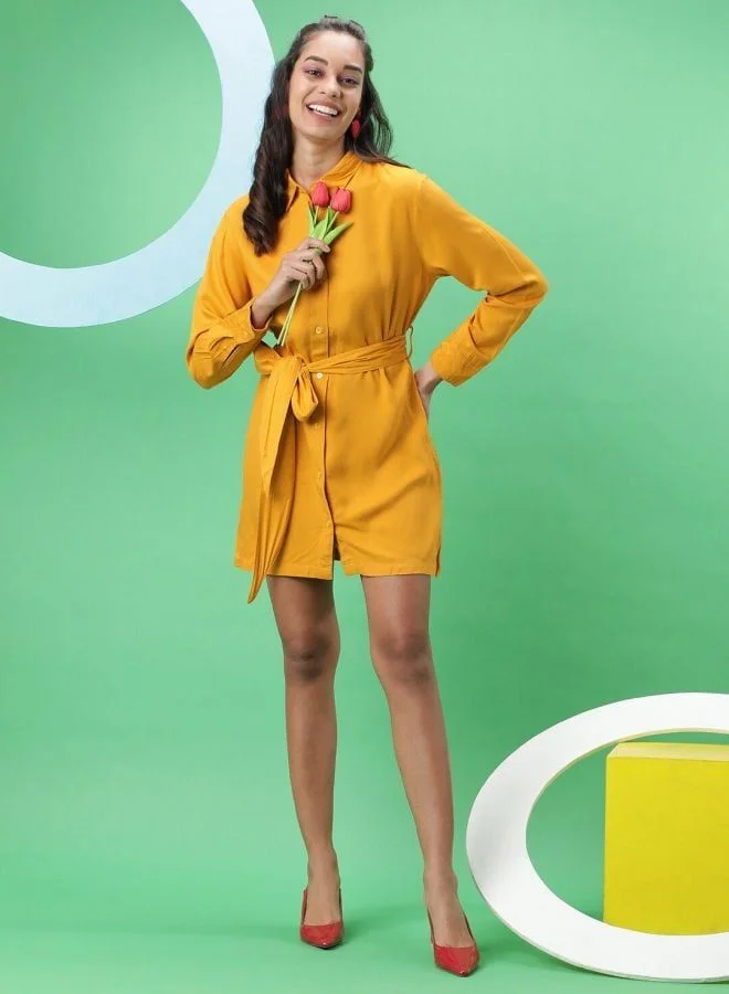 Freehand  Women Regular Fit Solid Shirt Collar Long Sleeve Regular Dress for Women | Best Price UAE