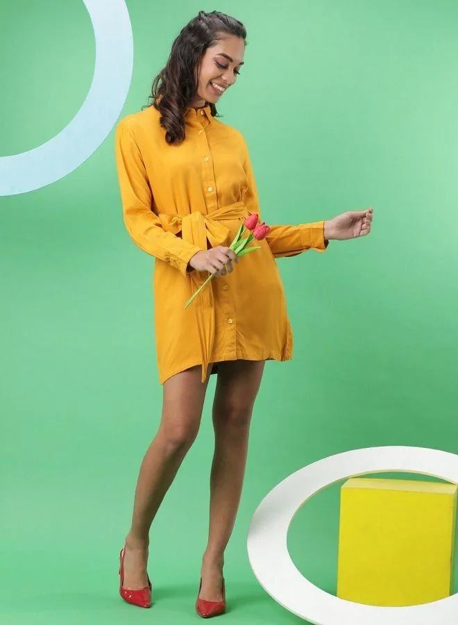 Freehand  Women Regular Fit Solid Shirt Collar Long Sleeve Regular Dress for Women | Best Price UAE