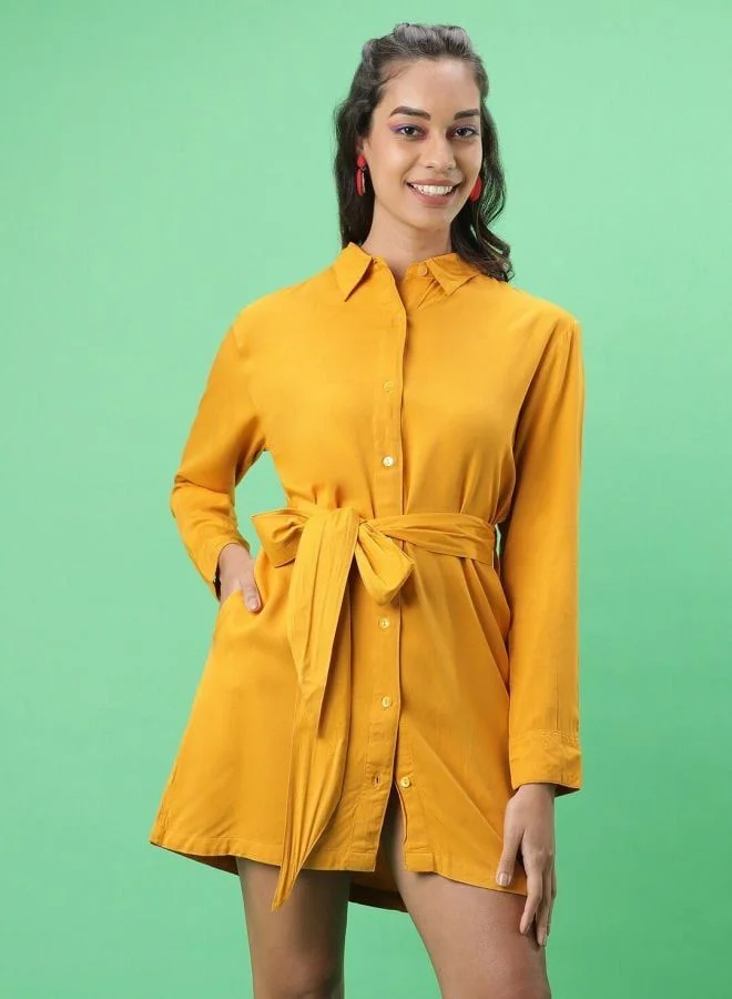 Women Regular Fit Solid Shirt Collar Long Sleeve Regular Dress