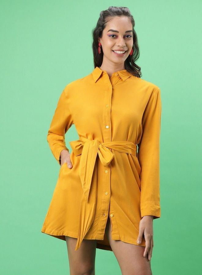 Freehand Women Regular Fit Solid Shirt Collar Long Sleeve Regular Dress - Image 1