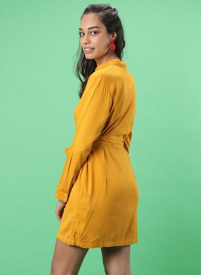 Freehand Women Regular Fit Solid Shirt Collar Long Sleeve Regular Dress - Image 4