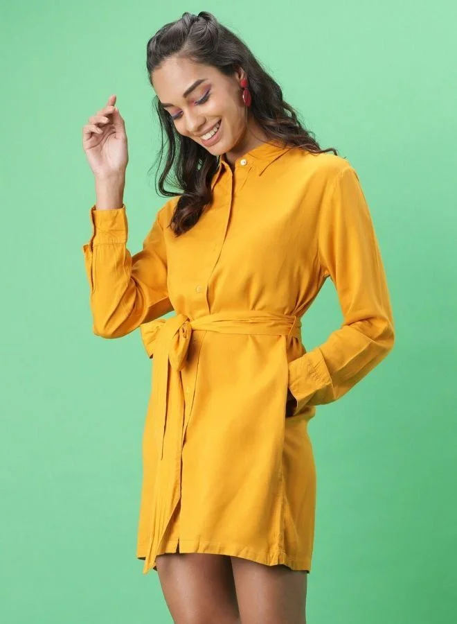 Freehand  Women Regular Fit Solid Shirt Collar Long Sleeve Regular Dress for Women | Best Price UAE