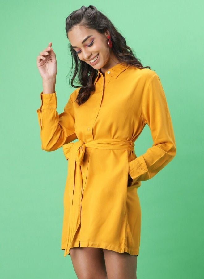 Freehand Women Regular Fit Solid Shirt Collar Long Sleeve Regular Dress - Image 5