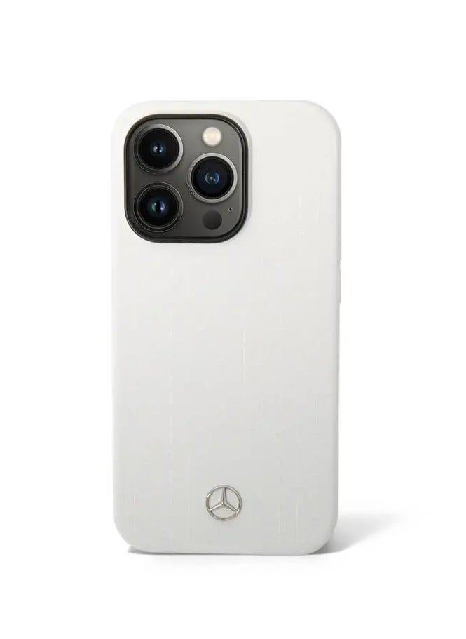 Mercedes-Benz - Mercedes-Benz Magsafe Genuine Leather Hard Case With Peforations & Metal Star Logo For iPhone 15 Pro Max- White - Image 1