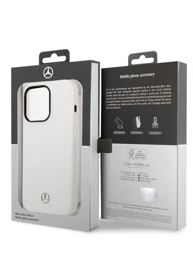 Mercedes-Benz - Mercedes-Benz Magsafe Genuine Leather Hard Case With Peforations & Metal Star Logo For iPhone 15 Pro Max- White - Image 1