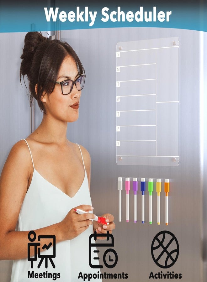 Neatsure Acrylic Magnetic Meal Planner Menu Board for Kitchen Fridge w/ 8 Markers, Clear Refrigerator Weekly Dry Erase Calendar Planning Noteboard to Do/Grocery/Shopping List/Chore Chart/, 12"x9" - Image 4