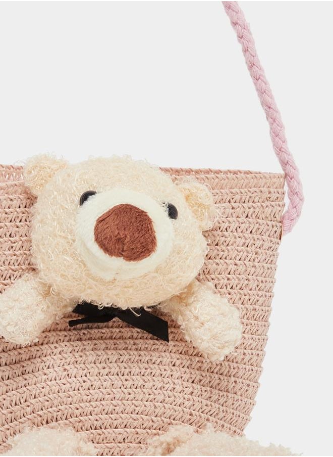 Styli Styli Teddy Bear Straw Bag with Zip Closure  - Image 3
