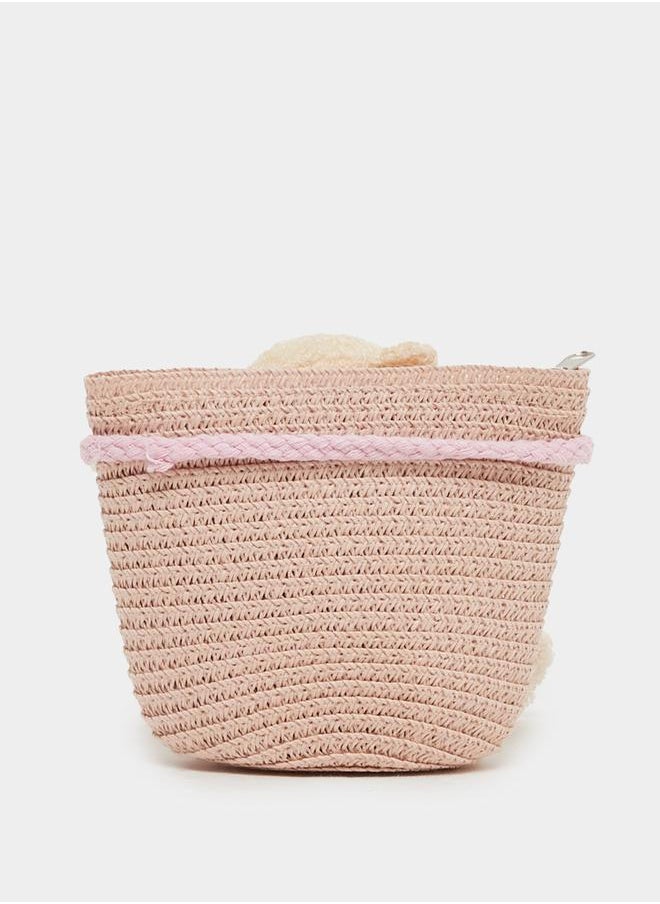 Styli Styli Teddy Bear Straw Bag with Zip Closure  - Image 2