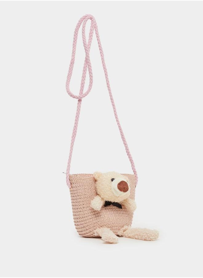 Styli Styli Teddy Bear Straw Bag with Zip Closure  - Image 1